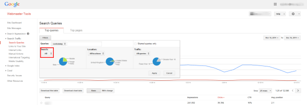 Webmaster Tools - Search Queries - Filters
