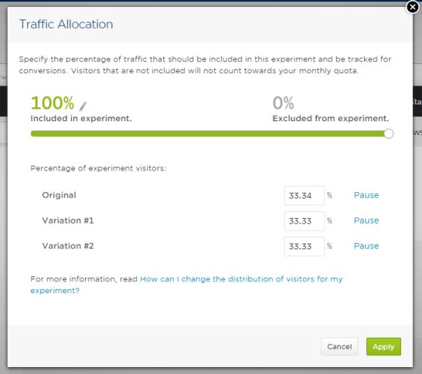 optimizely traffic allocation screen