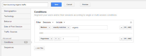 Building Segments on bounces Google Analytics