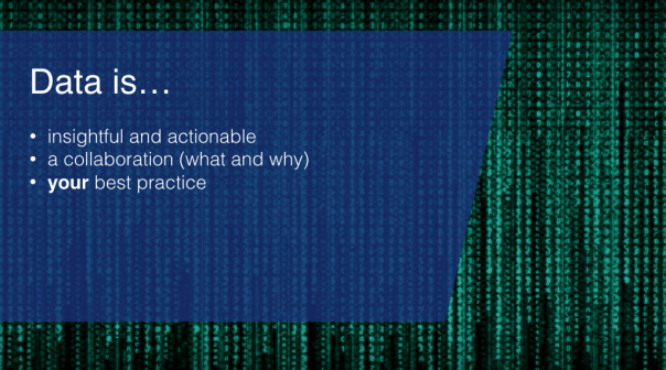 "Data is" slide from NUX Liverpool presentation - behind every great idea is great data