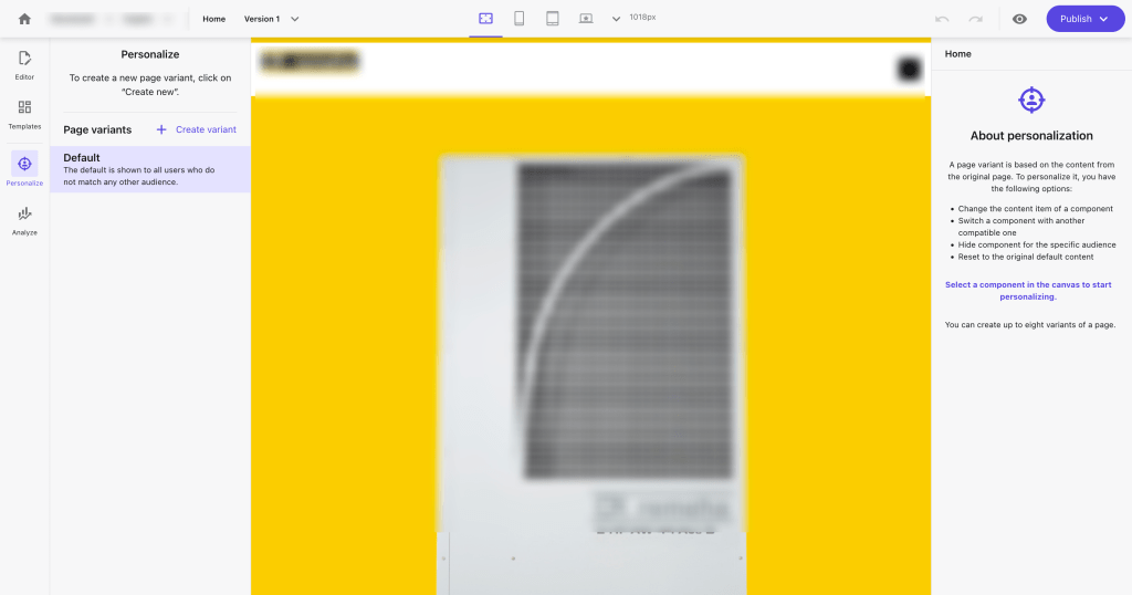 Screen shot showing personalize option